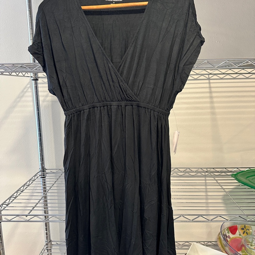 Amazon Essentials faux wrap black dress